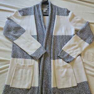 Loft Colorblock Striped Open Cardigan w/ Pockets, S (PTP=18.5")